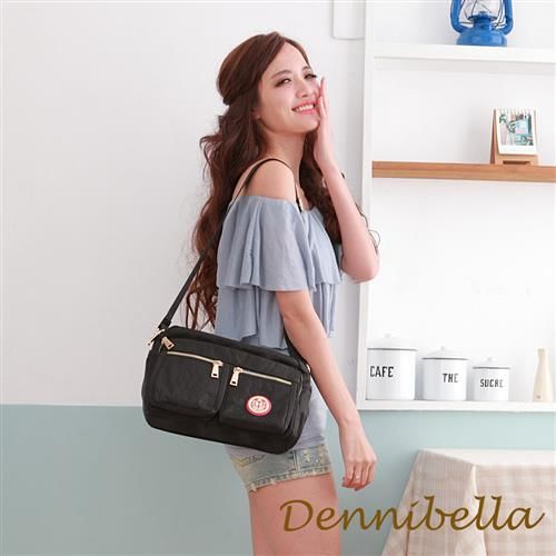 Dennibella 丹妮貝拉 -四葉幸運草系列-防潑水雙口袋斜背包-黑