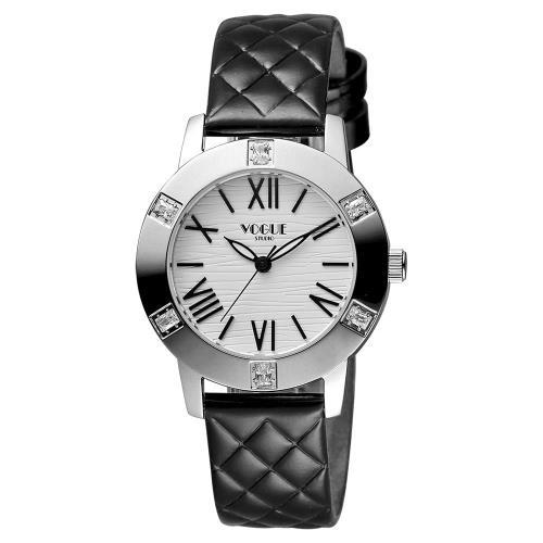 VOGUE 時尚菱格紋羅馬腕錶-白x黑/34mm 2V1501-341SD-D