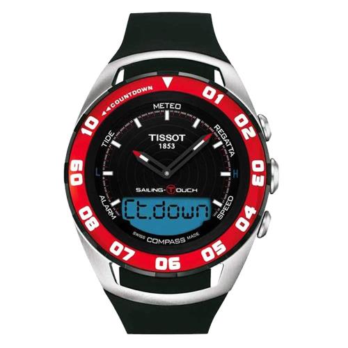TISSOTSailingTouch風帆專業觸控腕錶-黑x紅框/45mmT0564202705100