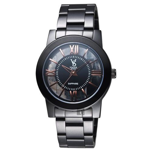 VOGUE 曼波系列鏤空藝術腕錶-玫塊金時標x黑/38mm 9V1601-141D-DRG