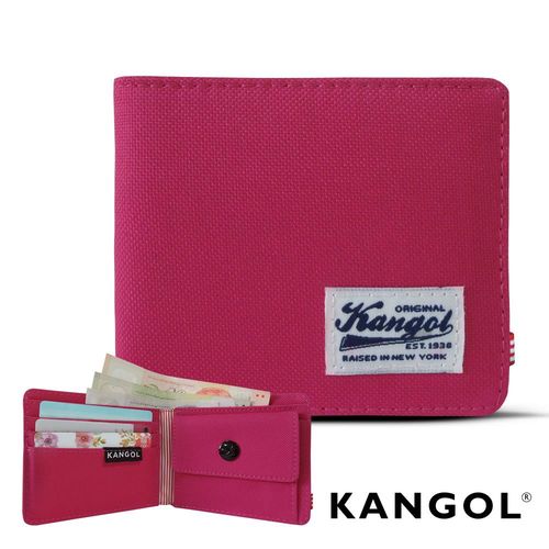 【KANGOL】韓式潮流 多夾層/零錢袋橫式短皮夾+鑰匙圈禮盒(帆布桃紅 KG1162-24)