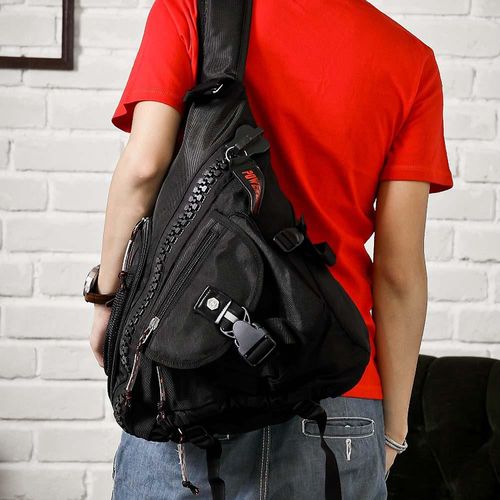 DF BAGSCHOOL - 時尚紐約個性風粗獷拉鏈多功能單側肩後背包
