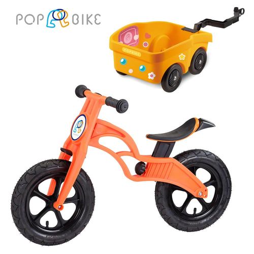 【BabyTiger虎兒寶】POPBIKE 兒童平衡滑步車 - AIR充氣胎 + 拖車組(粉)
