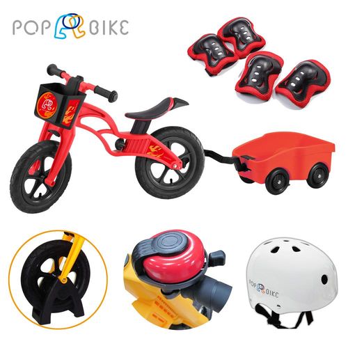 【BabyTiger虎兒寶】POPBIKE 兒童平衡滑步車 - AIR充氣胎 + 豪華拖車組(黃)