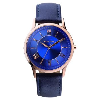 RELAX TIME RT58 經典學院風格腕錶-藍x玫瑰金框/42mm RT-58-12M