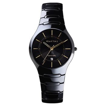 Relax Time 經典藍寶石陶瓷腕錶-黑x金時標/37mm RT-26-C7