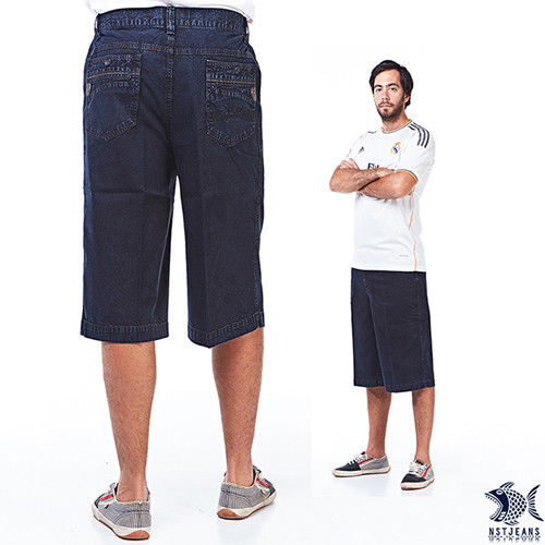 【NST Jeans】002(9406) 單寧型男黑刺青 天絲棉牛仔短褲(中高腰鬆緊寬版)無打摺/大尺碼-行動