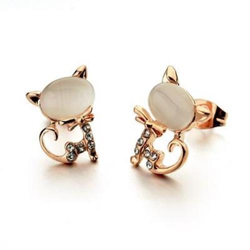 【米蘭精品】玫瑰金耳環鑲鑽純銀耳飾高貴優雅貓咪造型2色73gs51