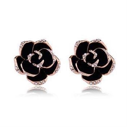 【米蘭精品】玫瑰金耳環鑲鑽純銀耳飾古典優美玫瑰造型2色73gs56