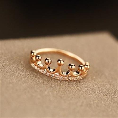 【米蘭精品】玫瑰金戒指鑲鑽銀飾韓版時尚皇冠造型73by24