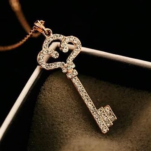 【米蘭精品】玫瑰金純銀項鍊鑲鑽吊墜韓系獨特鑰匙造型73bw34