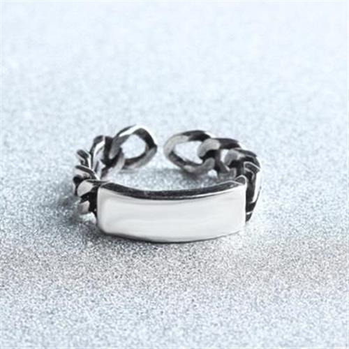 【米蘭精品】925純銀戒指光面開口戒時尚大方鎖鏈復古73gp53