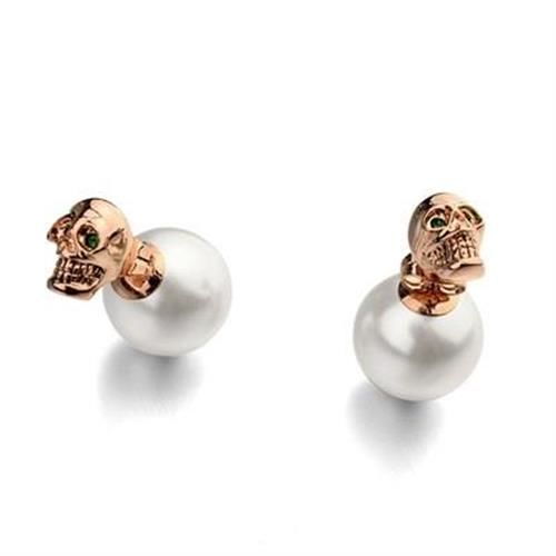 【米蘭精品】玫瑰金耳環鑲鑽純銀耳飾獨特骷顱珍珠設計2色73gs241