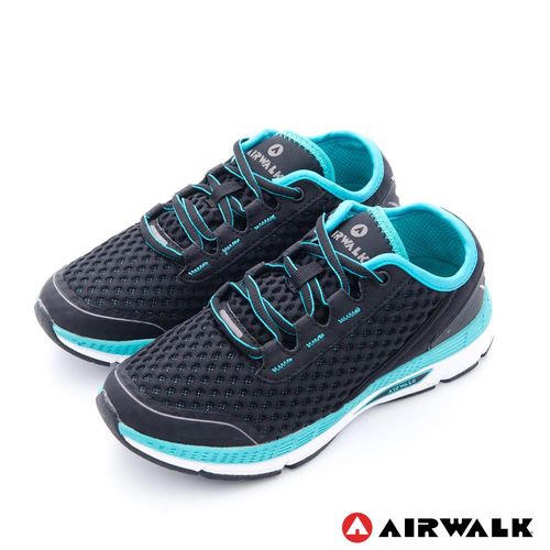  【美國 AIRWALK】輕勢力 雙層彈力網布透氣運動鞋-女-藍黑