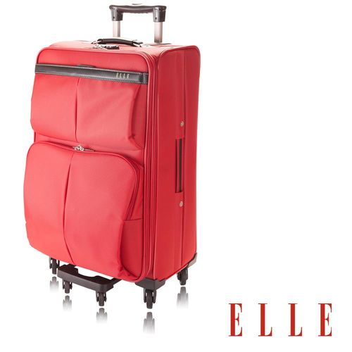 ELLE 經典魅力時尚設計款22吋高單寧防水耐磨布行李箱-魅力紅
