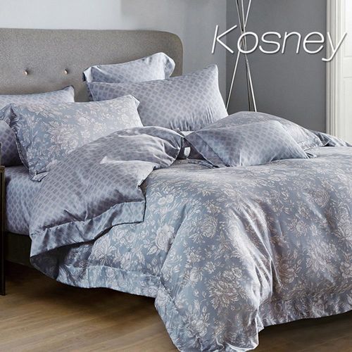 【KOSNEY】暗香疏影藍  加大100%天絲TENCE六件式兩用被床罩組