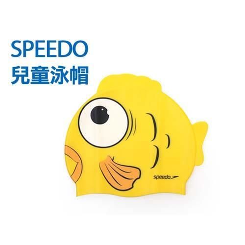 【SPEEDO】兒童矽膠泳帽-游泳 海邊 黃黑