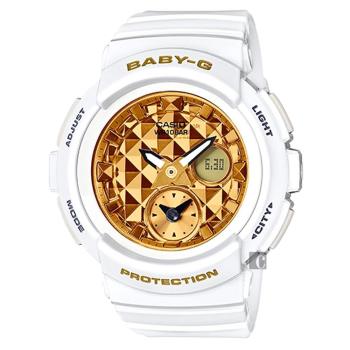 CASIO 卡西歐 Baby-G 鉚釘時尚兩地時間錶-香檳金x白 BGA-195M-7A