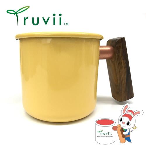 Truvii 奶油黃黃連木柄琺瑯杯 400ml