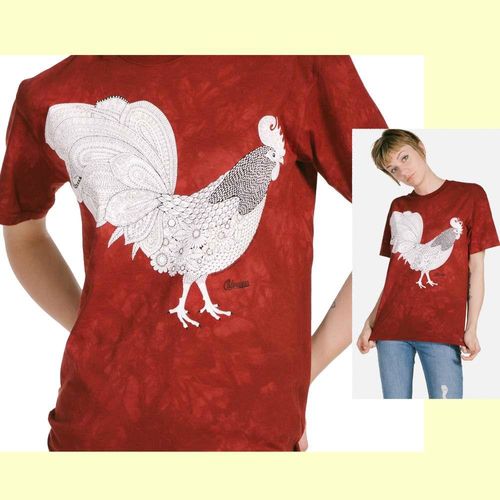 【摩達客】(預購) (大尺碼3XL) 美國進口ColorWear 公雞咕咕 禪繞畫療癒藝術 環保短袖T恤
