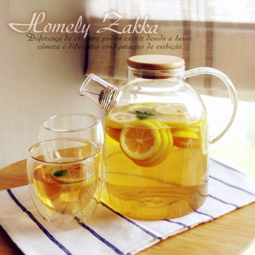 【Homely Zakka】午茶食光茶濾短嘴竹蓋玻璃壺/花果茶壼 (1800ml)