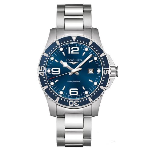 LONGINES浪琴征服者300米潛水石英腕錶-藍/44mmL38404966