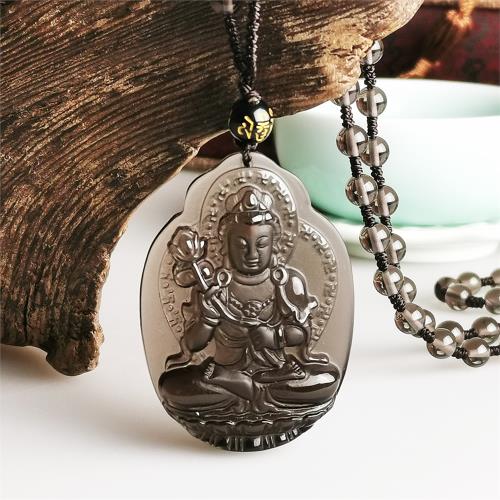 【財神小舖】生肖馬(大勢至菩薩)本命佛-頂級冰晶黑曜石項鍊(冰晶)《含開光》