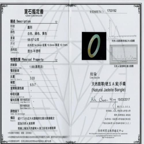 森茂珠寶】緬甸天然翡翠A貨玻冰種三彩帶正陽綠圓骨手鐲A5889|18-18.9