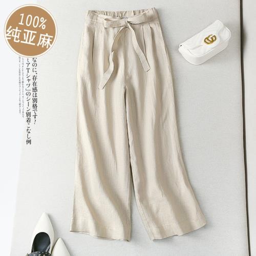 亞麻褲女夏季九分闊腿褲休閑褲新款棉麻八分褲高腰顯瘦直筒褲子女