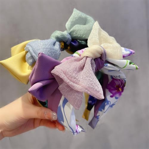 韓國新版復古風夏季發箍雙層立體蝴蝶結高級感歐根紗拼色頭箍發飾