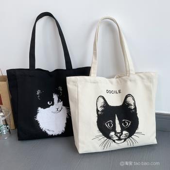 可愛貓咪ins韓風學生上課帆布包