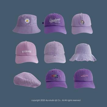 紫色夏季休閑潮牌刺繡彎檐帽子