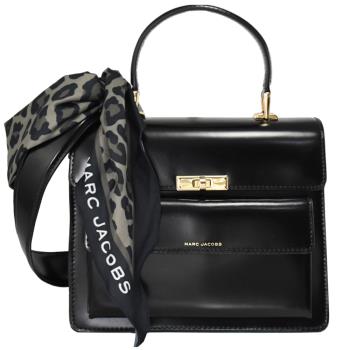 MARC JACOBS 馬克賈伯 雙翻蓋絲巾綁帶兩用大款肩揹包.黑