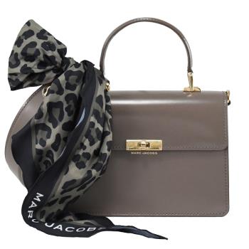 MARC JACOBS 馬克賈伯 亮面皮革絲巾綁帶兩用肩揹包.灰