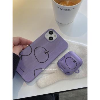 紫蘋果適用于iphone13pro max蘋果12手機殼11PRO菲林硬殼i14max新款藝術14proMAX女款情侶半包光面保護套潮