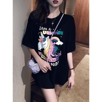 網紅彩虹獨角獸ins印花短袖t恤