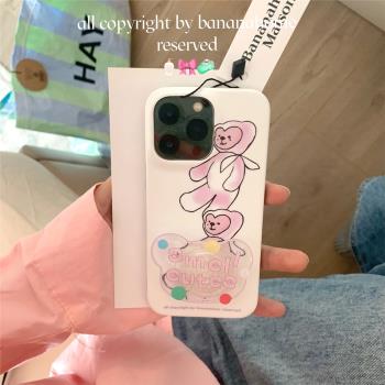 香蕉樹研究所韓國ins風可愛粉色小熊手機殼適用于蘋果13proMax12XR11