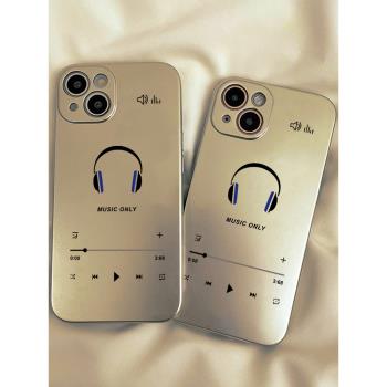 sonun 電鍍音樂耳機iPhone14手機殼適用蘋果13pro max新款12mini卡通11全包xs/xr情侶6s高級7/8plus保護套se3