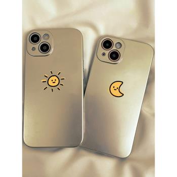 sonun 電鍍太陽月亮iPhone14手機殼適用蘋果13pro max新款12mini卡通11全包xs/xr情侶6s高級7/8plus保護套se3