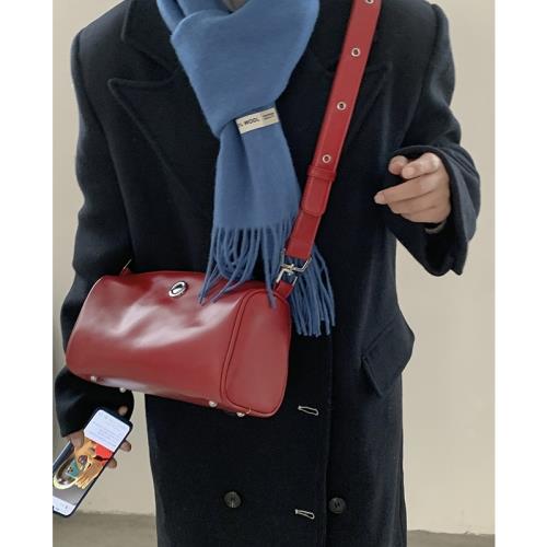 紅色包包夏季2023新款潮時尚復古小眾波士頓枕頭包百搭ins斜挎包