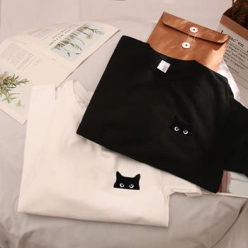 LAFLOF刺繡貓咪短袖大碼t恤貼布