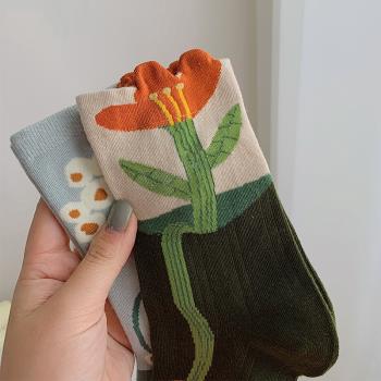 襪子女復古小花網紅款棉個性襪子