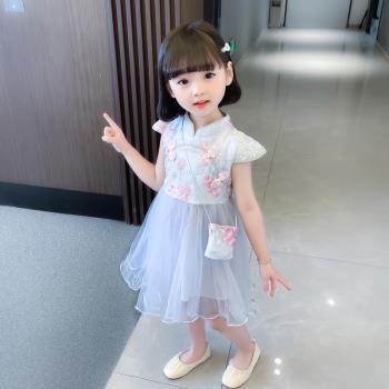 女童繡花包包旗袍裙2022夏季新款兒童中國風漢服紗裙女寶寶公主裙