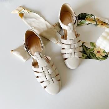 仙女法式復古編織瑪麗珍羅馬涼鞋