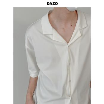 DAZO垂感抗皺古巴領短袖韓風襯衫