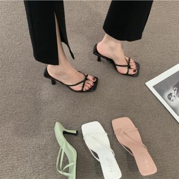 韓版東大門夾腳拖鞋女夏外穿2024秋冬法式女鞋子設計感小眾高跟鞋