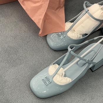 包頭涼鞋女2023夏季新款時尚氣質百搭漆皮瑪麗珍女鞋淺口高跟單鞋