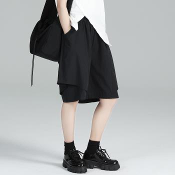 設計感小眾山本耀司不規則五分短褲女夏季寬松層次感個性中褲裙褲