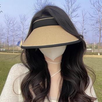 日本雙層UV大檐可卷空頂帽女網紅夏季遮陽騎行遮臉太陽帽防曬帽子