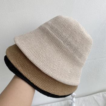日本訂單亞麻漁夫帽遮陽帽可折疊薄款夏季女士復古防曬日系帽子